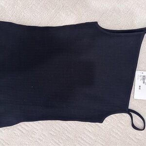 Asymmetrical black ribbed tank